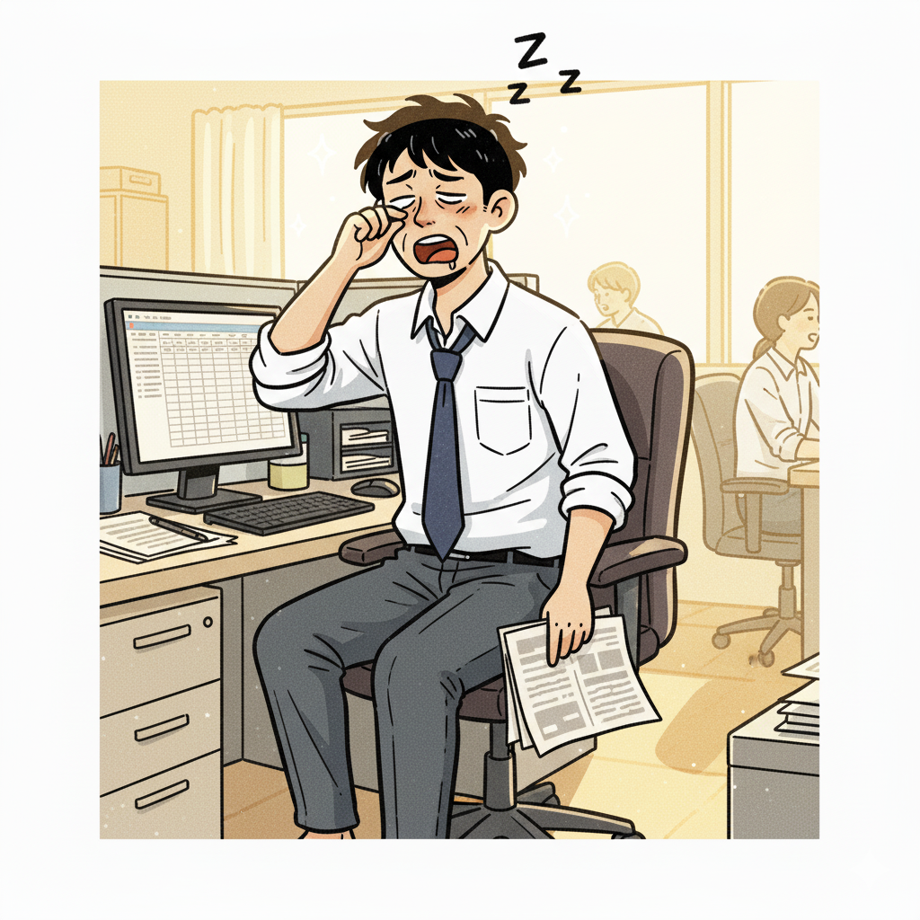 会社で眠そうな人のイラスト
