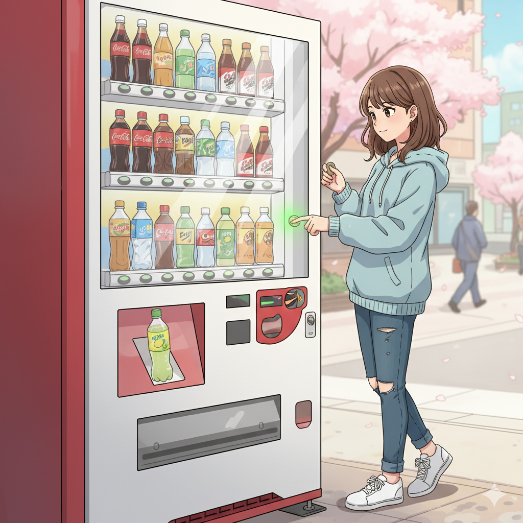 自販機で飲料を購入するイラスト