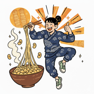 納豆を食べて元気になっている女性のイラスト